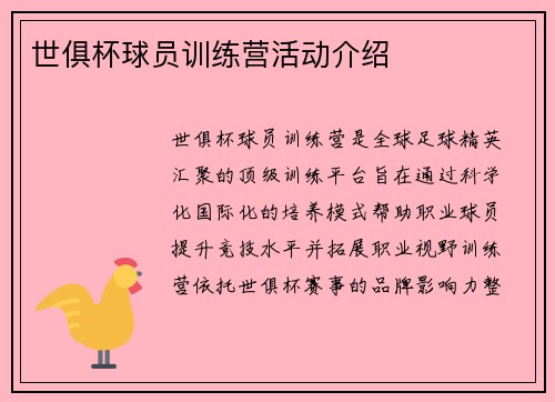 世俱杯球员训练营活动介绍